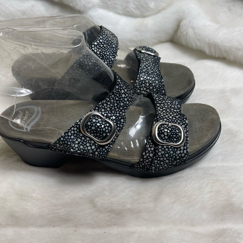 Dansko sophie leather straps sandals grayish &black mosaic prints EUR SZ39